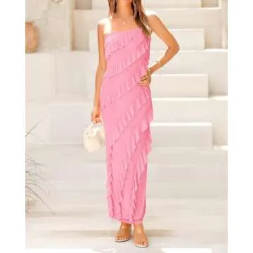 BTFBM Summer Dresses for Women Formal Dresses Strapless Slim Fit Party Dresses Wedding Guest Dress(Light Pink,Small)