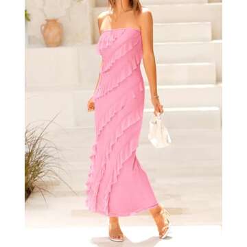 BTFBM Summer Dresses for Women Formal Dresses Strapless Slim Fit Party Dresses Wedding Guest Dress(Light Pink,Small)