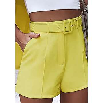 Womens 2 Piece Outfits Casual Long Sleeve Open Front Blazer and Shorts Suit Blazer Set Yellow