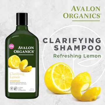 Avalon Organics Clarifying Lemon Shampoo, Removes Buildup to Restore Brightness and Shine, 11 Fluid Ounces
