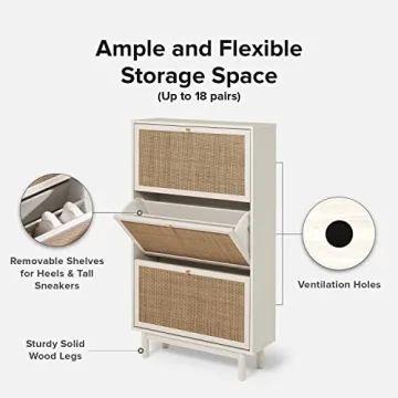 Charming mopio Hannah Shoe Cabinet with Rattan Design