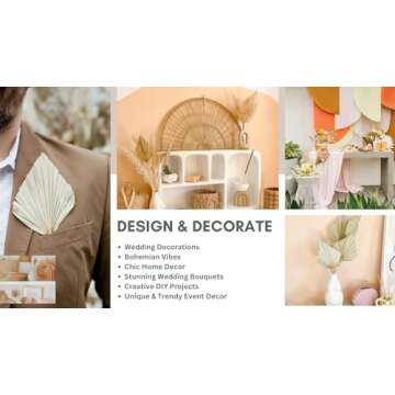 Boho Home Decor Essential | Set of 5 Natural Dried Palm Leaves 12-16” | Ideal for Boho Office & Tropical House Decor | Dried Flower Bouquet | Wedding Table Decor | Neutral Home Decor Palm Spears