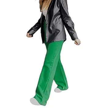 Argeousgor Y2K Jeans Baggy High Waist Denim Pants Solid Color Green Pink Teenage PantsFlared Pants Girls Streetwear