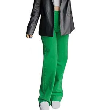 Argeousgor Y2K Jeans Baggy High Waist Denim Pants Solid Color Green Pink Teenage PantsFlared Pants Girls Streetwear