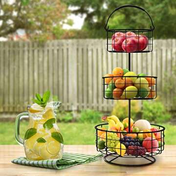 Sorbus® 3-Tier Countertop Fruit Basket Holder & Decorative Bowl Stand — Perfect for Fruit, Vegetables, Snacks, Household Items, and Much More (Black)