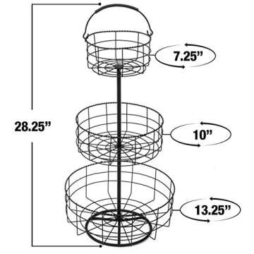 Sorbus® 3-Tier Countertop Fruit Basket Holder & Decorative Bowl Stand — Perfect for Fruit, Vegetables, Snacks, Household Items, and Much More (Black)