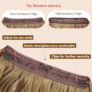 SARLA Invisible Wire Hair Extension with 3 Clips Synthetic Short Beach Wave Hairpiece Transparent Adjustable Headband for Women 16 Inch Black Brown