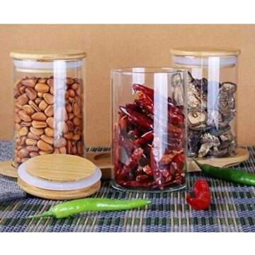 2 Piece Clear Glass Canister Food Storage Jar With Airtight Wood Lids Air Tight Storage Containers for Coffee Bean Loose Leaf Tea Containers Sugar Cookies Dry Fruit Nuts Candy Jars size 350ML/11.7oz