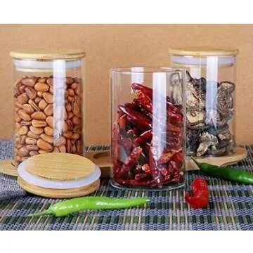 2 Piece Clear Glass Canister Food Storage Jar With Airtight Wood Lids Air Tight Storage Containers for Coffee Bean Loose Leaf Tea Containers Sugar Cookies Dry Fruit Nuts Candy Jars size 350ML/11.7oz