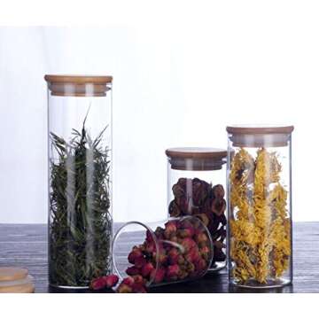 2 Piece Clear Glass Canister Food Storage Jar With Airtight Wood Lids Air Tight Storage Containers for Coffee Bean Loose Leaf Tea Containers Sugar Cookies Dry Fruit Nuts Candy Jars size 350ML/11.7oz