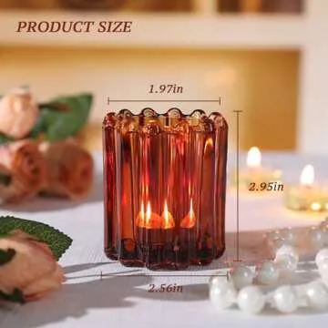 HAVITI 6pcs Votive Candle Holder Set - Amber Glass Vintage Holders for Elegance