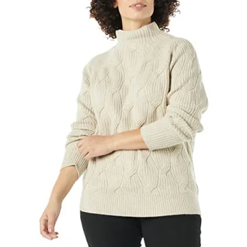 Amazon Essentials Women's Winter Sweater – Cozy Funnel Neck Cable Knit in Beige