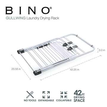 BINO Gullwing Steel Drying Rack Foldable, Sturdy, and Collapsible Laundry Solution - Collapsing Laundry Drying Rack - Space Saving - Home Essentials (White)