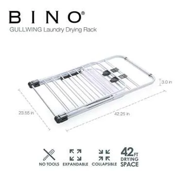 BINO Gullwing Steel Drying Rack Foldable, Sturdy, and Collapsible Laundry Solution - Collapsing Laundry Drying Rack - Space Saving - Home Essentials (White)