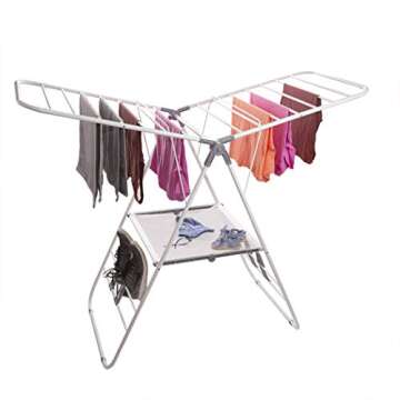 BINO Gullwing Steel Drying Rack Foldable, Sturdy, and Collapsible Laundry Solution - Collapsing Laundry Drying Rack - Space Saving - Home Essentials (White)