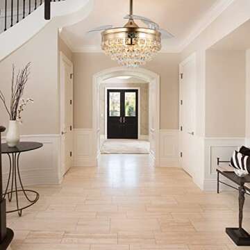 diisunbihuo 42" Modern Crystal Chandelier Ceiling Fan with Lights Gold Dimmable Fandeliers LED Invisible Fandelier Crystal Chandelier Fan 3 in 1 Color with Memory Function