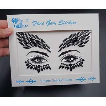 black face jewels tattoo eye sticker festival body sticker black gems holidays halloween decoration ...