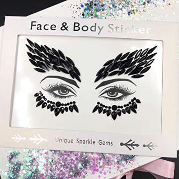 black face jewels tattoo eye sticker festival body sticker black gems holidays halloween decoration temporary tattoo for skin