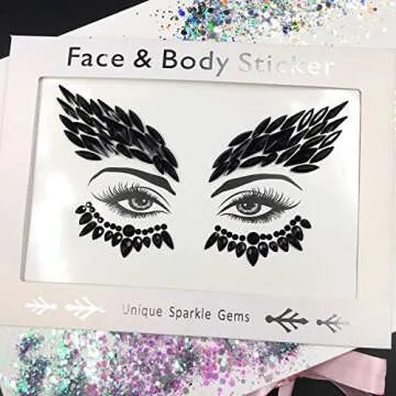 black face jewels tattoo eye sticker festival body sticker black gems holidays halloween decoration temporary tattoo for skin