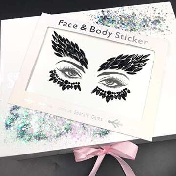 black face jewels tattoo eye sticker festival body sticker black gems holidays halloween decoration temporary tattoo for skin
