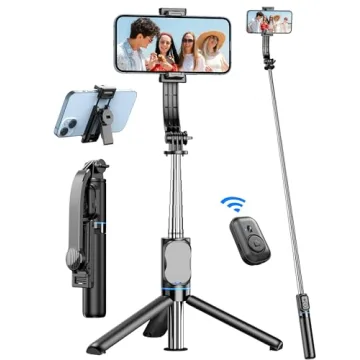 Selfie Stick, 41'' Extendable Phone Tripod Stand with Phone Holder & Detachable Remote, 360° Rotati...