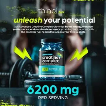 Creatine Monohydrate Gummies Complex 6200mg for Men & Women - 120 Gummies Advanced Formula W/L-Taurine + Vitamin B12 for Muscle Strength, Muscle Builder, Energy Boost, Pre-Workout Supplement - Thinbi
