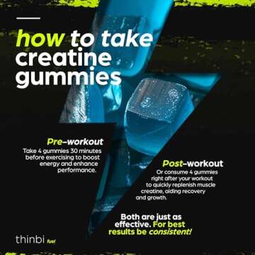 Creatine Monohydrate Gummies Complex 6200mg for Men & Women - 120 Gummies Advanced Formula W/L-Taurine + Vitamin B12 for Muscle Strength, Muscle Builder, Energy Boost, Pre-Workout Supplement - Thinbi