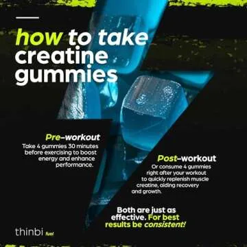 Creatine Monohydrate Gummies Complex 6200mg for Men & Women - 120 Gummies Advanced Formula W/L-Taurine + Vitamin B12 for Muscle Strength, Muscle Builder, Energy Boost, Pre-Workout Supplement - Thinbi
