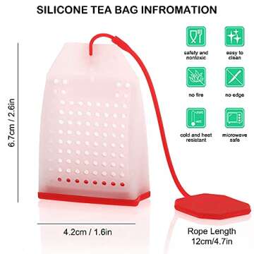 6 Pcs Silicone Tea Infusers, FineGood Reusable Safe Loose Leaf Tea Bags Strainer Filter with Long Rope - 6 Colors