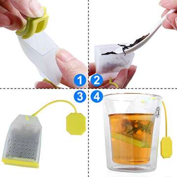 6 Pcs Silicone Tea Infusers, FineGood Reusable Safe Loose Leaf Tea Bags Strainer Filter with Long Rope - 6 Colors
