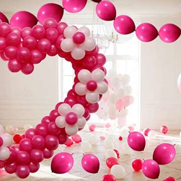 Meanplan 100 Pcs Link Balloon Linking Latex Connected Balloons Linkable for Valentine‘s Day Carnival Wedding Party Decoration(10 Inch,Rose Red)