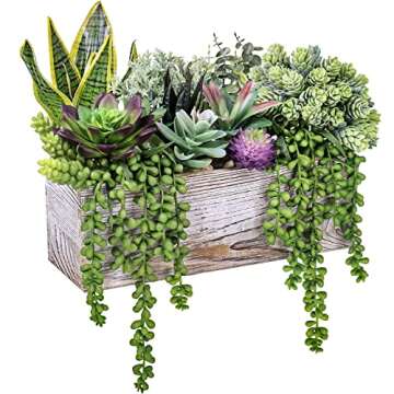 14 Pcs Assorted Artificial Succulents Fake Plants in Rectangular Wooden Pots Artificial Potted Succu...
