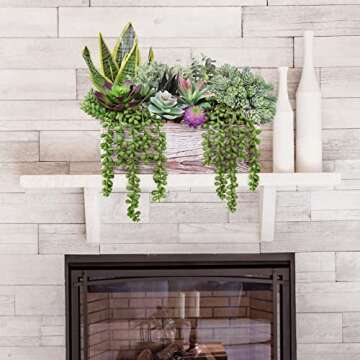 14 Pcs Assorted Artificial Succulents Fake Plants in Rectangular Wooden Pots Artificial Potted Succulents Plants Arrangement for Table Centerpiece Windowsill Shelf Mantel Tropical Greenery Decor