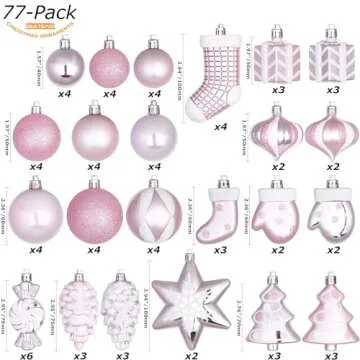 Sea Team 77-Pack Assorted Shatterproof Christmas Balls Christmas Ornaments Set Decorative Baubles Pendants with Reusable Hand-held Gift Package for Xmas Tree (Pink)