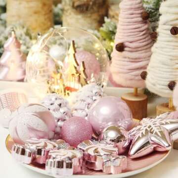Sea Team 77-Pack Assorted Shatterproof Christmas Balls Christmas Ornaments Set Decorative Baubles Pendants with Reusable Hand-held Gift Package for Xmas Tree (Pink)