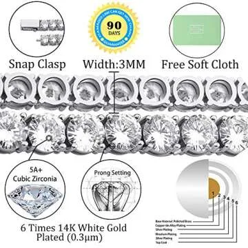 TOPGRILLZ Tennis Necklace Chain for Men 1Row 4mm/6mm 14K Gold Plated Iced Out Diamond Choker Necklac...