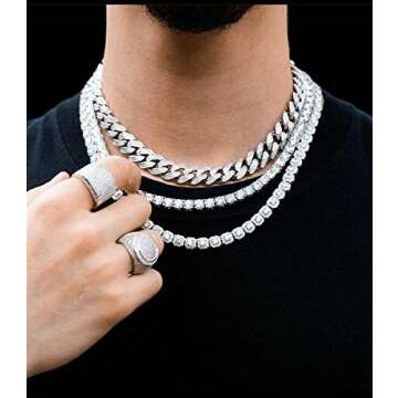 TOPGRILLZ Tennis Necklace Chain for Men 1Row 4mm/6mm 14K Gold Plated Iced Out Diamond Choker Necklace for Women (3mm-Rhodium Plated, 20)