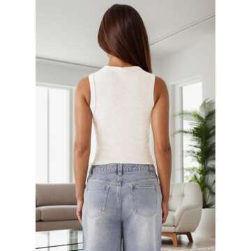 FIGKICKSEN Women’s Button Down Tank Tops Ribbed Summer Vest Button Up Open Front Sleeveless Slim Fit Crop Going Out Tops