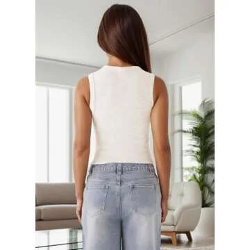 FIGKICKSEN Women’s Button Down Tank Tops Ribbed Summer Vest Button Up Open Front Sleeveless Slim Fit Crop Going Out Tops