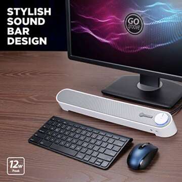 GOgroove Computer Speaker Mini Soundbar - Easy Setup & Quality Audio