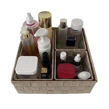 Woven Storage Baskets for Organizing，drawer organizer，dresser organizer countertop，organizers and storage for bathroom，storage bins for shelves，Set of 4，Beige