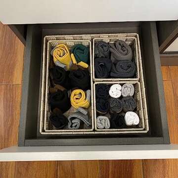 Woven Storage Baskets for Organizing，drawer organizer，dresser organizer countertop，organizers and storage for bathroom，storage bins for shelves，Set of 4，Beige