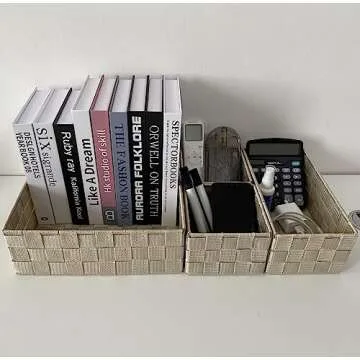 Woven Storage Baskets for Organizing，drawer organizer，dresser organizer countertop，organizers and storage for bathroom，storage bins for shelves，Set of 4，Beige