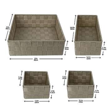 Woven Storage Baskets for Organizing，drawer organizer，dresser organizer countertop，organizers and storage for bathroom，storage bins for shelves，Set of 4，Beige