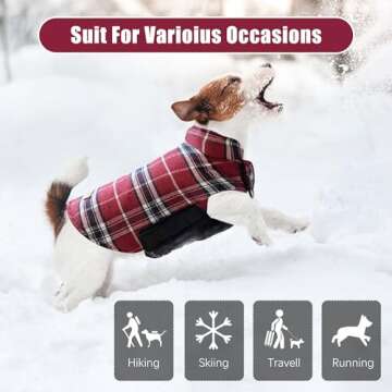 Spotted Play Warm Dog Coat, Reversible Waterproof Winter Dog Jacket Coat - British Style Plaid Dog Clothes Pet Cold Weather Coats Cozy Snow Vest for Small Medium Large Dogs - Red, X-Small