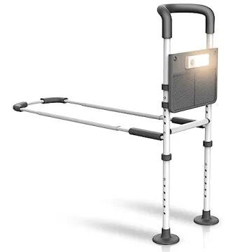 Agrish Bed Rails for Elderly Adults Safety - with Motion Light & Storage Pouch, Bedside Assist Bar w...