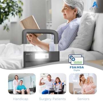 Agrish Bed Rails for Elderly Adults Safety - with Motion Light & Storage Pouch, Bedside Assist Bar with Support Legs for Seniors & Surgery Patients - Medical Bed Rail