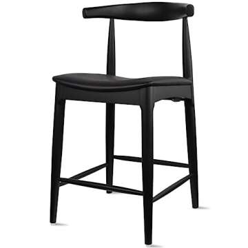 2xhome Elbow Countertop Height Bar Stool Wood Frame Bar Stools with Open Backs Dark PU Leahter Cushion Dark Black, Single, Set of 1