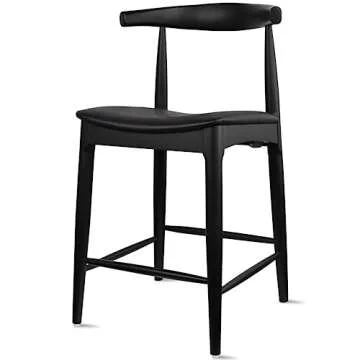 2xhome Elbow Countertop Height Bar Stool Wood Frame Bar Stools with Open Backs Dark PU Leahter Cushion Dark Black, Single, Set of 1