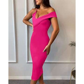 UONBOX Women's Cut Out One Shoulder Sleeveless Split Club Party Fashion Bandage Dress (S, Rosepink)